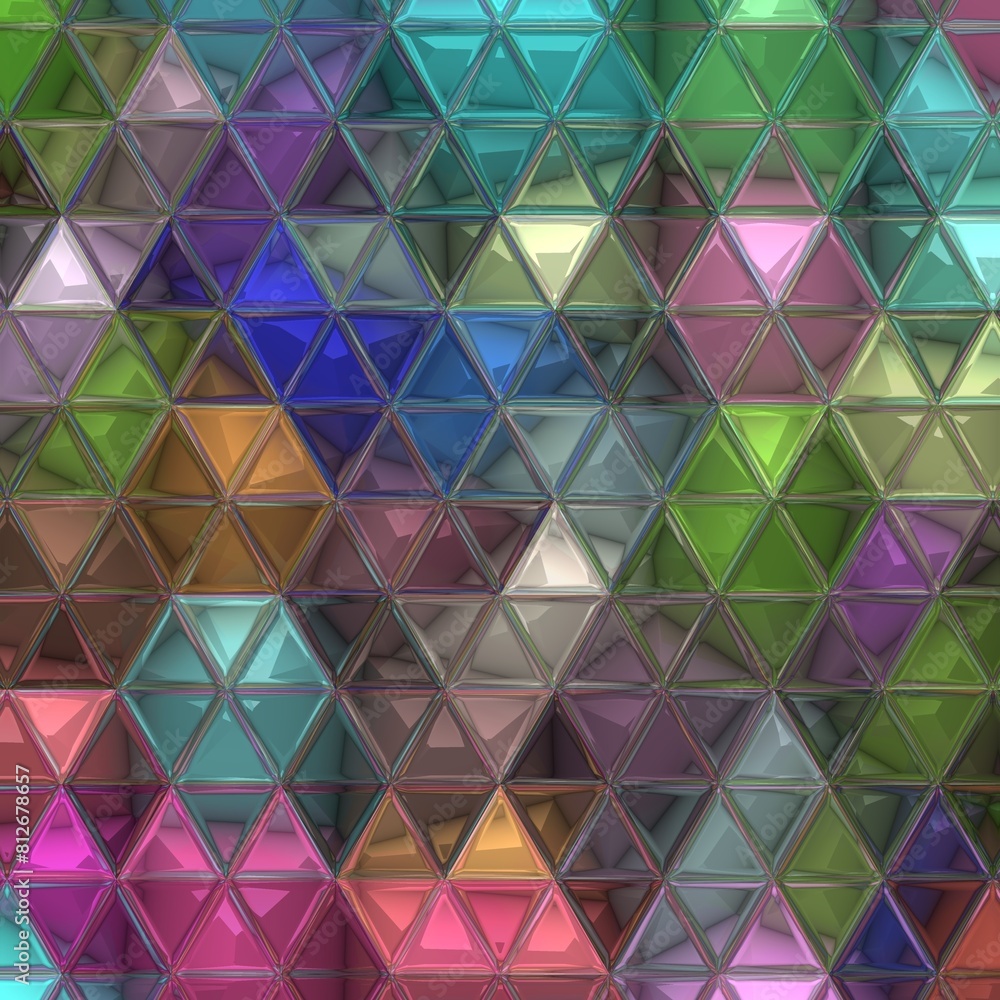 Aufkleber full visible spectrum bright rainbow coloured similar shaped triangular mosaic tiles with distortion