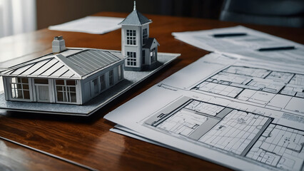 Residential and Home Inspection Plans Presented on a Table, Loan Application, Documents, Mortgage