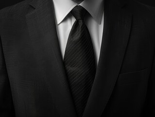 Torso of a male leader in a black business suit, emphasizing his authoritative role in the world of finance and banking