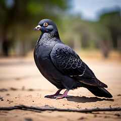 Fototapeta premium A Lonely Black Pigeon Landscape Photo