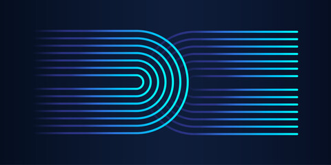 Vector flowing dynamic pattern half circles lines in blue green colors,  isolated on dark  background. Abstract Technology futuristic concept for cover, header, poster, banner, web. 