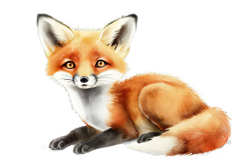 Obraz premium Cute red fox with big ears and a white-tipped tail sits on PNG transparent background.
