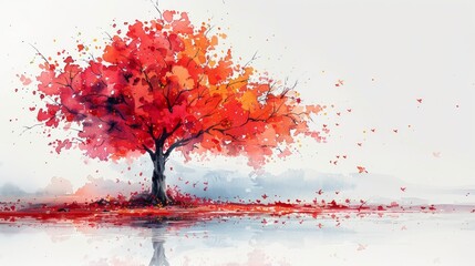 Watercolor pink cherry blossom background with copy space for text or design