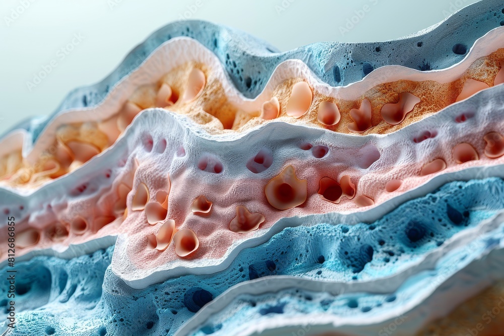 Poster microscopic view of a colorful and detailed cell structure, illustrating biological complexity