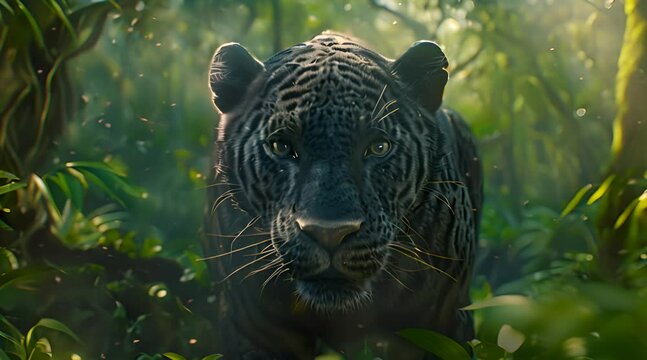 black panther walking in the tall grass