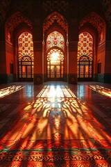 Obraz premium Majestic Sunlight through Stained Glass in an Ornate Historic Mosque