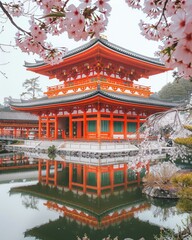 Obraz premium Discover the ancient secrets of salvation hidden within the tranquil beauty of the Heian period