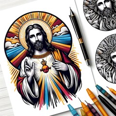 A drawing of a jesus christ with a crown of thorns and a drawing of a jesus christ image art realistic harmony illustrator.