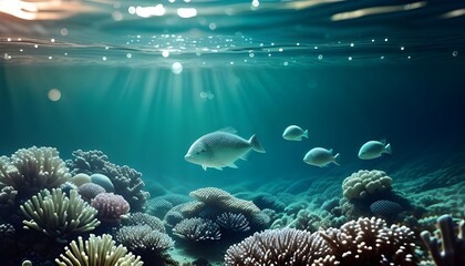 Underwater Dream: Blurred Bubbles and Marine Life, Hand Edited Generative AI