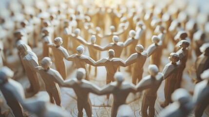 Obraz premium A group of people are holding hands in a circle. The people are all white and the circle is very large. Scene is peaceful and harmonious
