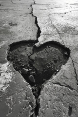 A heart is carved out of a concrete wall