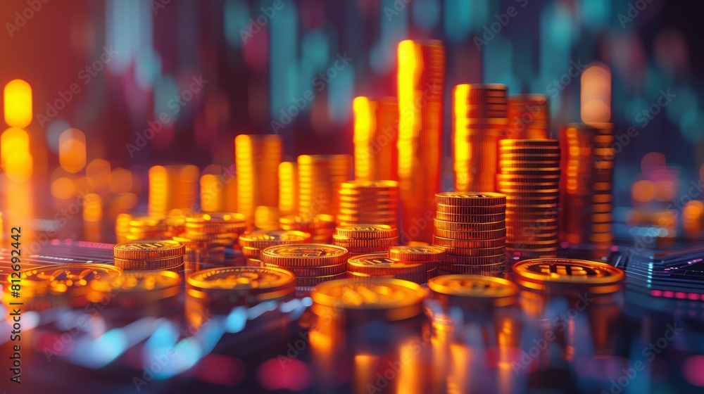 Aufkleber a pile of gold coins on a table. the coins are arranged in a way that they look like they are stacke
