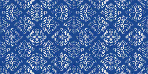 Ethnic blue seamless patterns with plant and geometric elements. Modern abstract design for paper, cover, fabric, interior decor and other