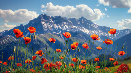 Poppies bee mountain ranges depict the great sacrifices of Memorial Day.