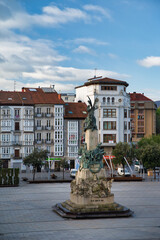 Monument to the Battle of Vitoria in the old town of Vitoria-Gasteiz, Basque Country, Spain. Vertical photograph. 