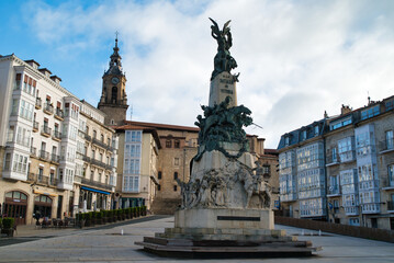 Fototapeta premium Plaza de la Virgen Blanca in Vitoria/Gasteiz. The central monument in memory of the battle of Vitoria, the access to the old part of the city. Basque Country, Spain.