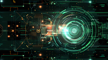 Fototapeta premium 3D rendering of abstract technology concept background. Hi-tech circuit board,Abstract futuristic electronic circuit board and mesh line processing technology background Modern hi-tech, science 