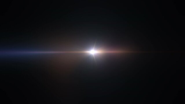 Abstract loop center flickering glow colorful star optical flare shine light ray animation on black background for screen project overlay.