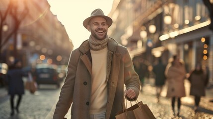 Man Enjoying City Shopping Trip