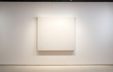 Empty blank of square mockup canvas on a white wall vintage, in an exhibition