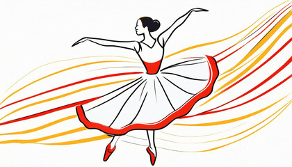 Ballet dancer dance in white skirt and red shoes on a stage, AI generated image