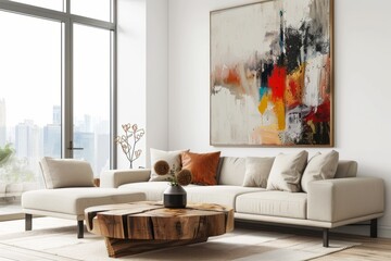 Modern living room, fireplace