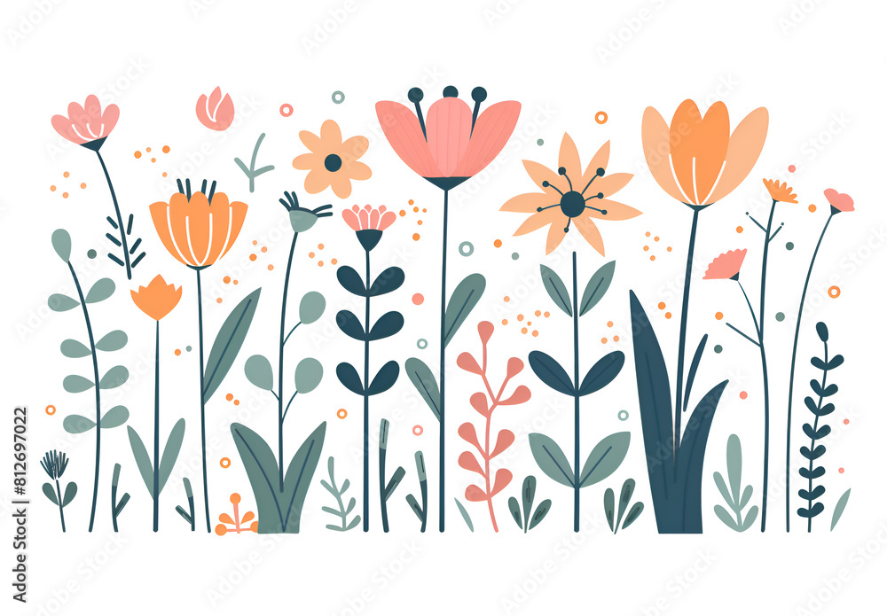 Aufkleber a colorful drawing of flowers with hearts in the middle. the flowers are arranged in a row, with som