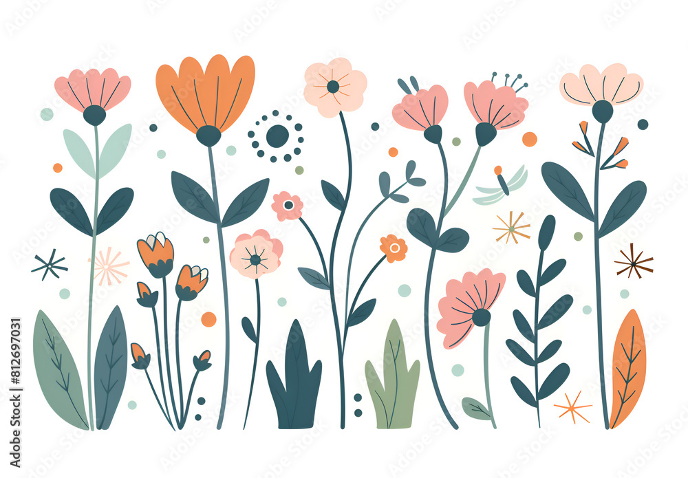 Aufkleber a colorful drawing of flowers with hearts in the middle. the flowers are arranged in a row, with som