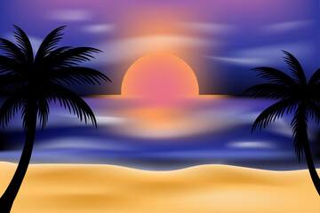 Summer beach sunset background.