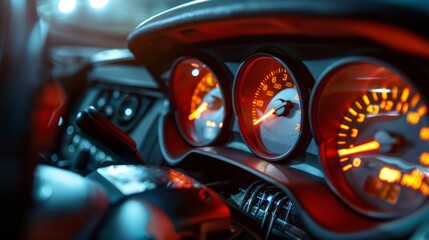 A close view of a check engine light illuminated on a car's dashboard