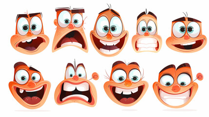 Set of Cartoon Faces With Different Expressions