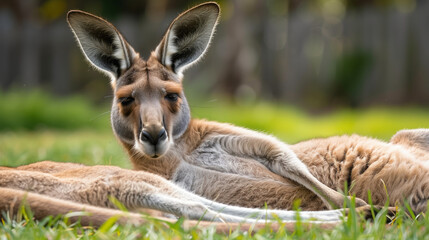 Fototapeta premium Two Kangaroos Resting in Grass