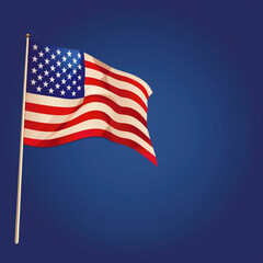 Fototapeta premium Waving American flag on a deep blue backdrop Republic Day.