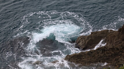 Waves whirpool on the rocks