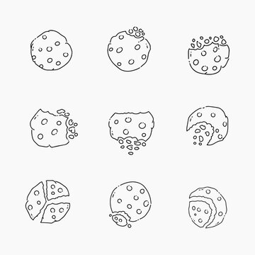 Chocolate cookie doodle line vector illustration