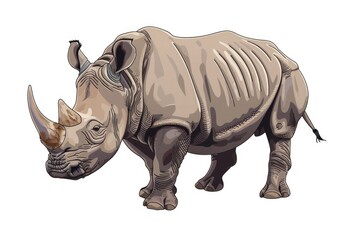 Obraz premium A drawing of a rhino standing on a white background. Suitable for educational materials
