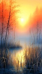  Ein nebliger Morgen im Sumpf. Hintergrund für das Design 4.