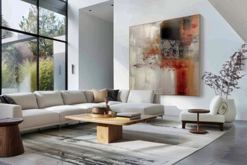 Modern living room, fireplace