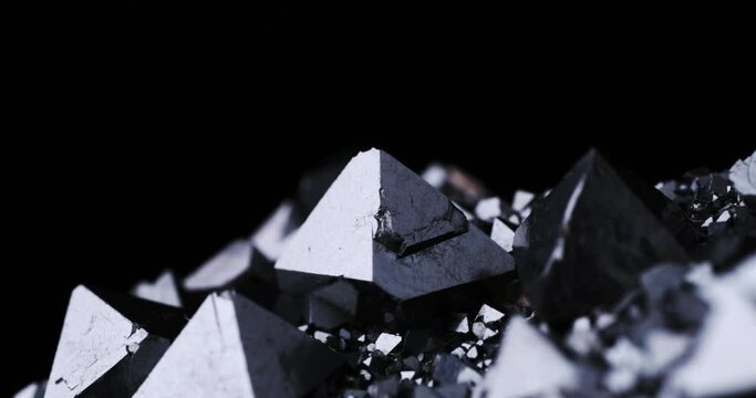 Magnetite crystals on feldspar photography footage, rotating clip. From Cerro Hua&ntilde;aquino, Potosi Department, Bolivia 