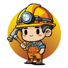 Cute cartoon Construction worker Chibi stlye.