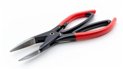 Fototapeta premium A pair of pliers with red and black handles, clearly isolated on a white background.