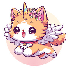 Cute kittycorn cartoon Chibi style.