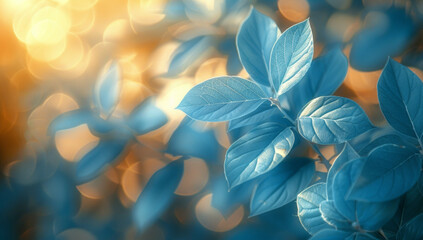Delicate Blue Leaves in Soft Focus with a Soft Ethereal Background