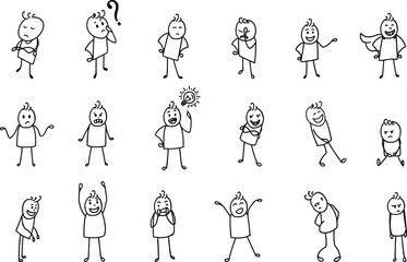 Stick figure positive negative emotions hand drawn line art mood body language doodle art 