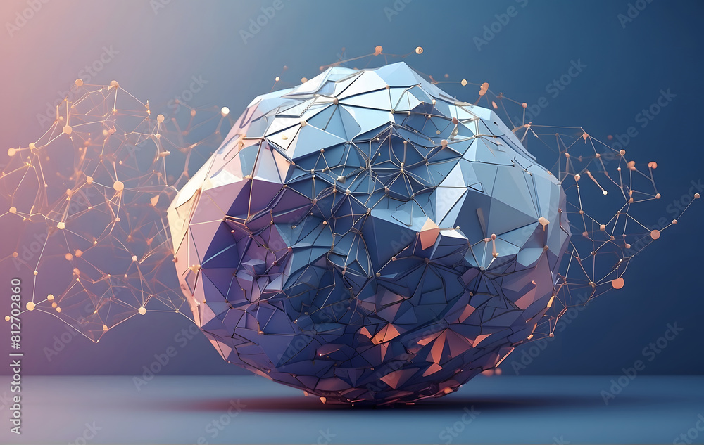 Poster incorporate a wireframe light connection structure into modern 3d graphics, abstract geometric backg