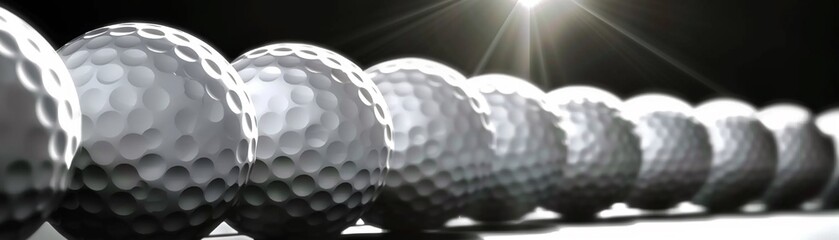 A clean and modern composition of golf balls arranged on a white surface, with gradient shadows adding depth, creating a subtle yet stylish backdrop for text