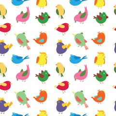 Seamless pattern background of cute and colorful bird. Vector illustration on white background for nursery or kids decoration