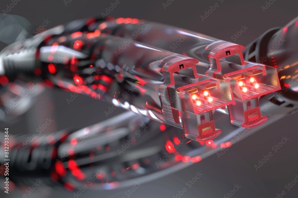 Poster close up of a computer keyboard with red lights. suitable for technology concepts