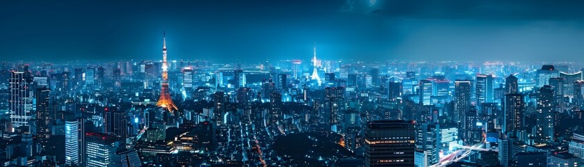 Dazzling Nighttime Panorama of Tokyo s Iconic Skyline from a Lofty Vantage Point