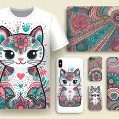 A t t shirt mockup mockup with a cat design on it image art harmony used for printing illustrator.